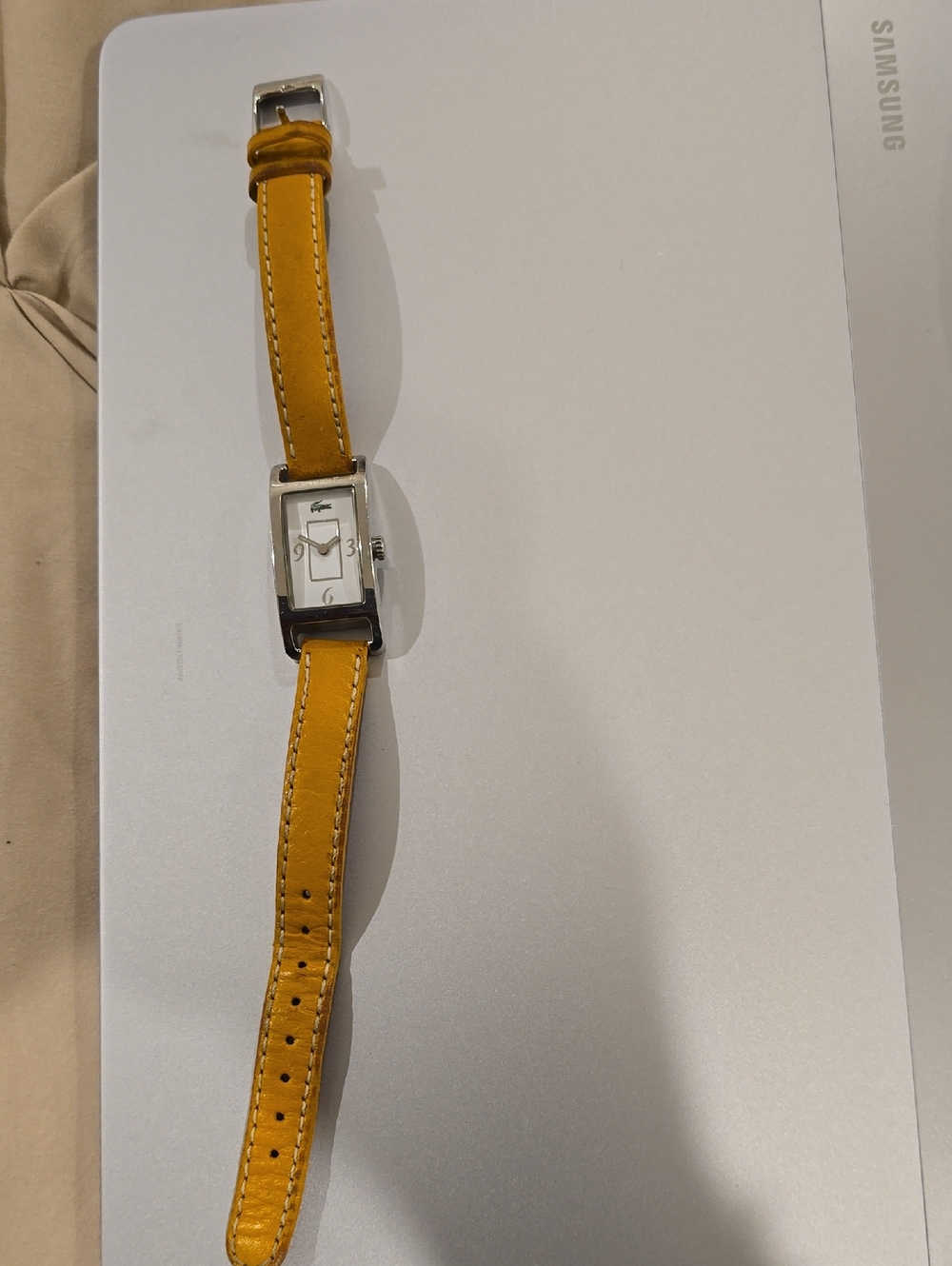 Yellow Leather Strap Rectangle Dial Watch